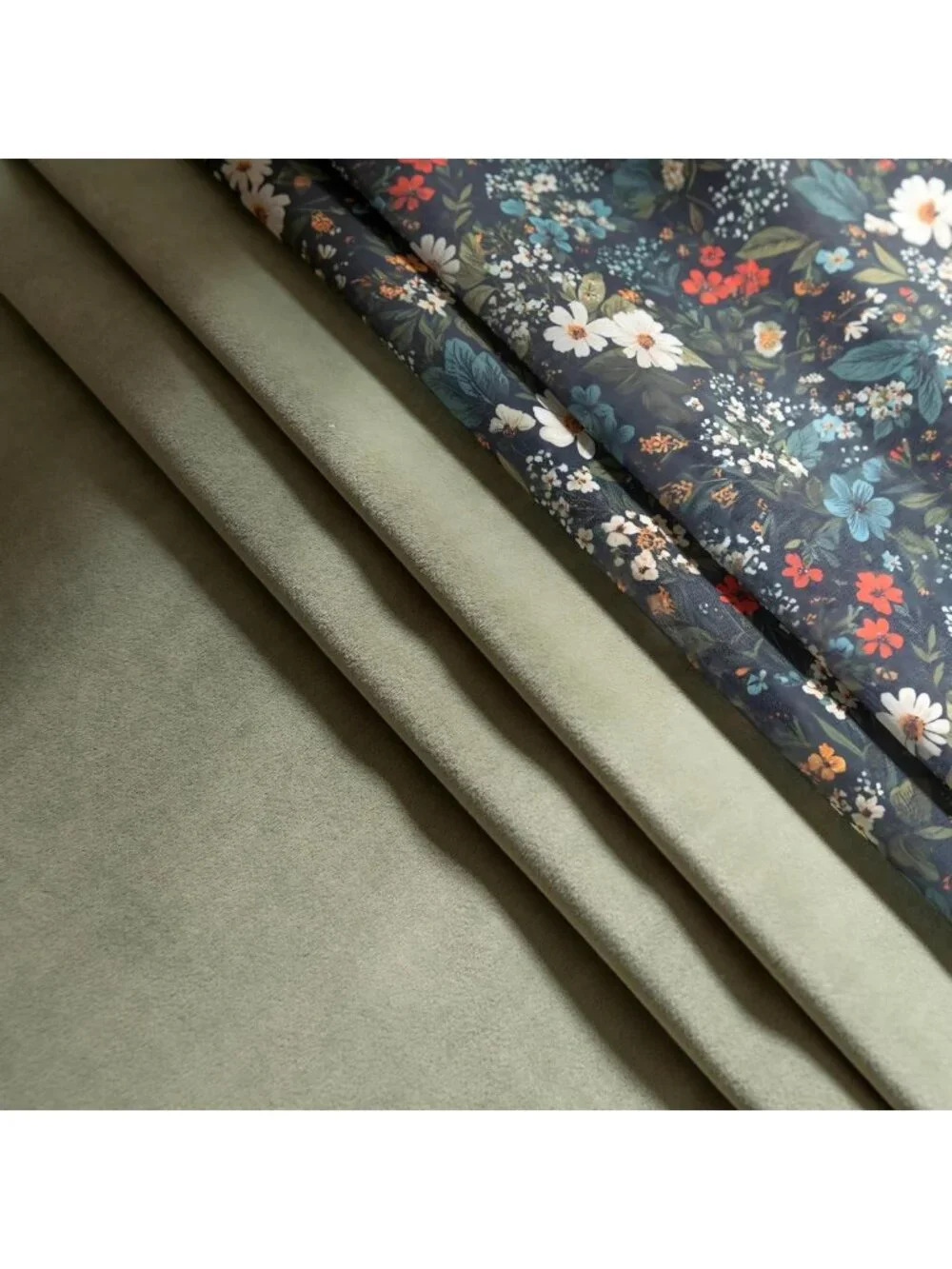 Floral & Velvet Mix Curtains Set - 4 Panels Grommet Drapes for Living